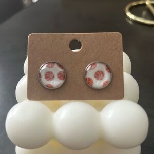 Hand Crafted Orange & White Basketball Stud Earrings